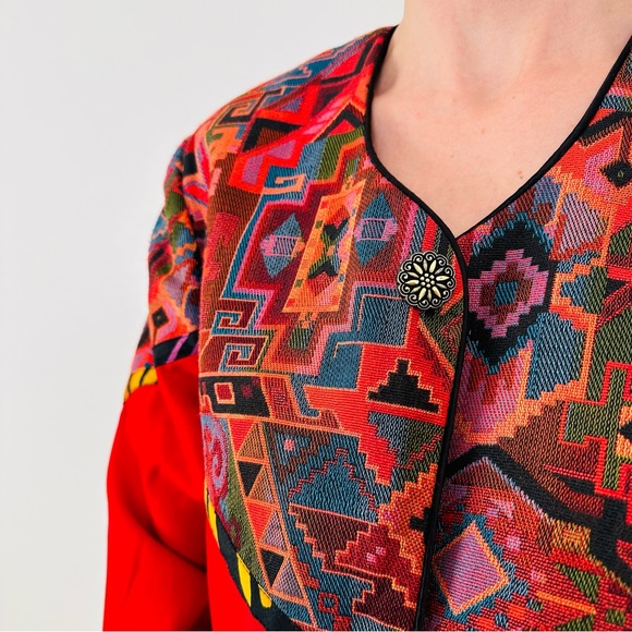 Vintage Marie Studer abstract tapestry aztec long sleeve blazer jacket - Picture 5 of 11